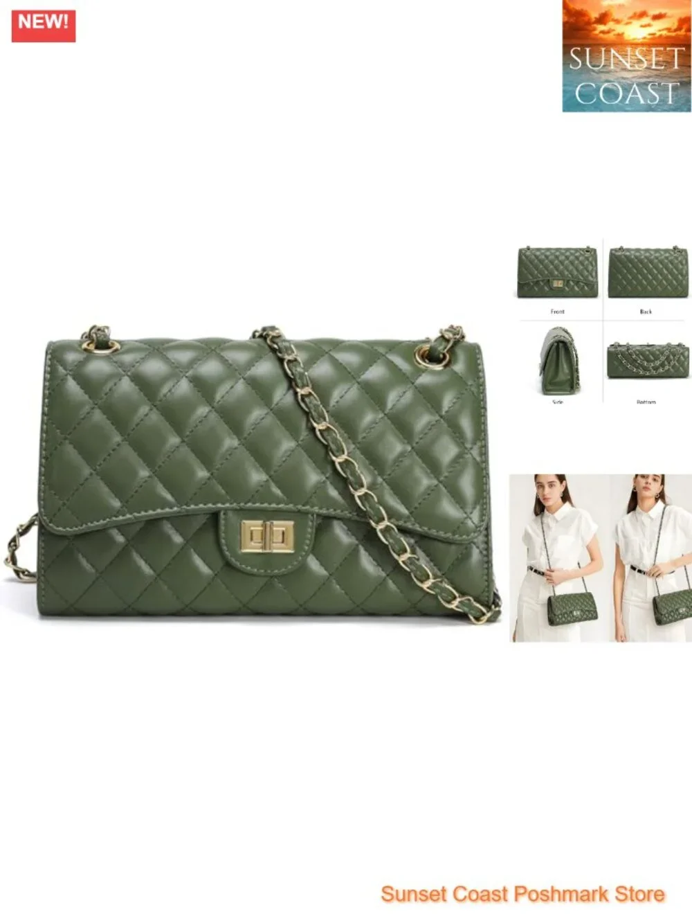 Quilted Faux Leather Crossbody Bag with Chain Strap Satchel Handbag